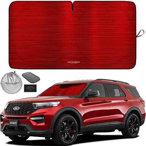 Autoamerics 1-Piece Windshield Sun Shade - Metallic Red Foldable Car Front Window Sunshade for Most Cars SUV Truck Heat Blocker Visor Protector Blocks Max UV Rays and Keeps Your Vehicle Cool - Medium - color: Metallic Red, size: MEDIUM = 61 x 32 inches