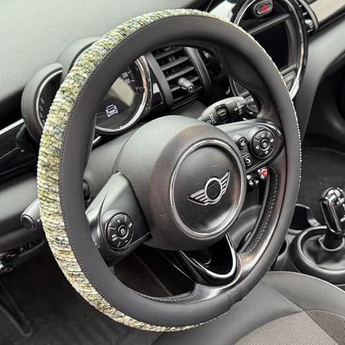 PINCTROT Large Size Chenille Leather Steering Wheel Cover, Soft Mottled Colors, Sweat-Proof, Non-Slip Grip, All-Season Comfort, 15.5-15.75 Inch(Mottled Green) - color: 4.Green, size: Large Size[15 1/2''-15 3/4'']
