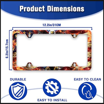 American Flag Eagle License Plate Frame Flame USA Flag License Plate Holders Funny Auto Accessory Bracket Stainless Steel License Plate Frames with Screws for Women Men 6x12 Inch 4 Holes - color: American Flag Eagle