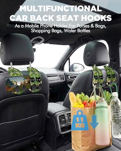 WOCOCN 2 Pack Car Purse Hook for Car Seat Headrest, Double-Sided PrintingPU Leather Purse Holder with Metal Hook, Cute Car Accessories for Women, Men (Car hook - Grass Cat B) - color: Car hook - Grass Cat B