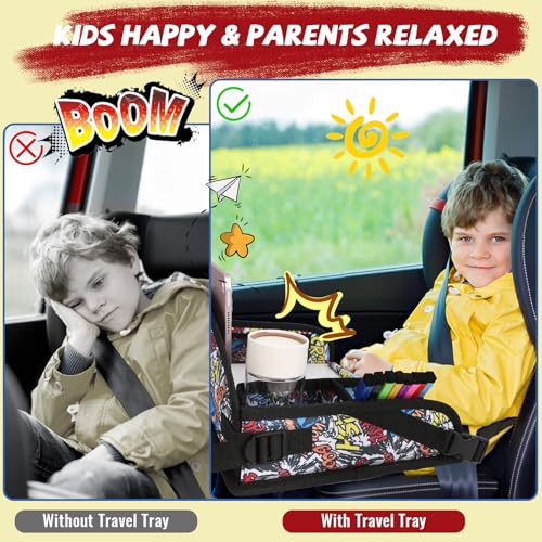 Kids Travel Tray for Airplane - Toddler Car Seat Table Tray, Road Trip Essentials for Boys & Girls, Carseat Lap Desk for Kids Road Trip Activities, Graffiti - color: Graffiti