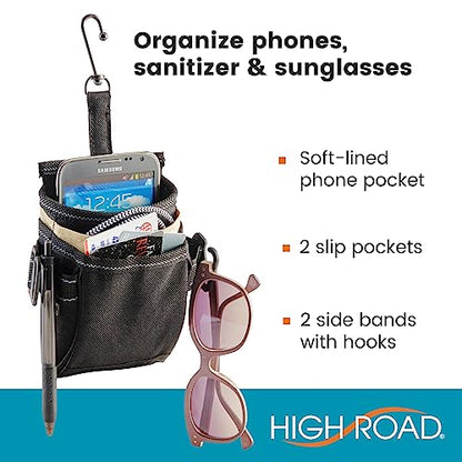 High Road DriverPockets Car Phone Holder Air Vent Pouch and Front Seat Organizer with 3 Pockets, Hanging Hooks and Charging Port - color: Khaki/Black