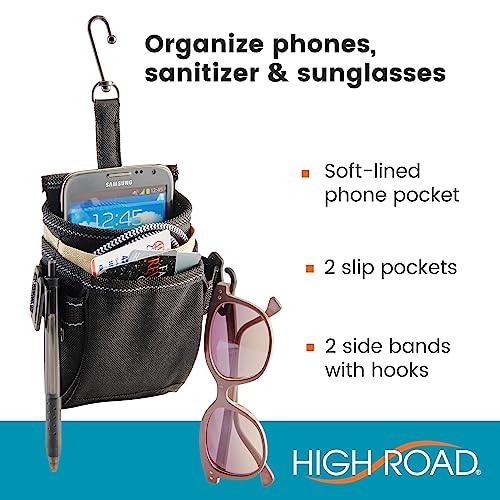 High Road DriverPockets Car Phone Holder Air Vent Pouch and Front Seat Organizer with 3 Pockets, Hanging Hooks and Charging Port - color: Khaki/Black