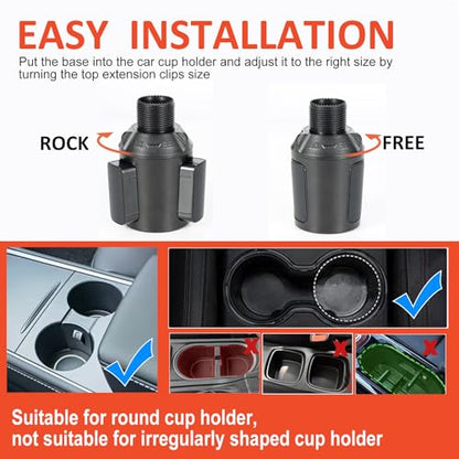 Car Large Cup Holder Expander, 5-in-1 Cupholder Extender with Phone Holder & Swivel and Detachable Snack Food Tray Table for Eating, Travel Essentials for Road Trips for Driver. Model C