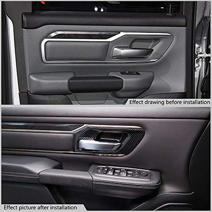 Korlot Carbon Fiber Style Interior Door Handle Bowl Panel Cover Trim for Dodge Ram 1500 2019+ (2 Doors) - style: 2-doors