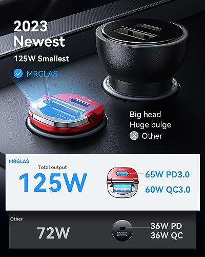 【Upgraded】 125W USB C Car Charger Super Fast Charging for iPhone 16, [PD65W & QC60W][All Metal] MRGLAS Cigarette Lighter Car Charger,Dual Port for iPhone 16 15 Pro iPad Samsung S25 S24 MacBook-Red - color: Red