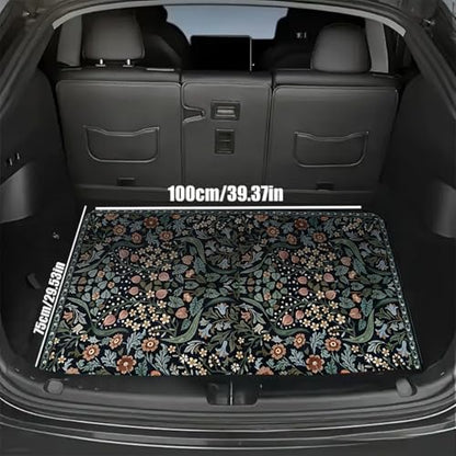 Universal Car Trunk Mat 29" x 39", Flowers and Leaves All Weather Trunk Protection Cargo Liner, Durable Cargo Mat Rear Trunk Liner, Stylish Vehicle Interior Accessories Suitable for Most Car Models - color: Flowers and Leaves
