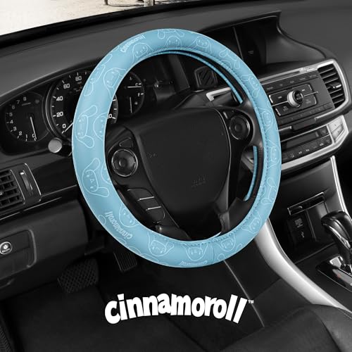 Cinnamoroll Steering Wheel Cover, Official Sanrio Car Steering Wheel Cover with Universal Size 14.5-15.5, Cute Blue for Women, Cinnamoroll Car Accessories (Cinnamoroll Blue Monogram) - style: Cinnamoroll Blue Monogram