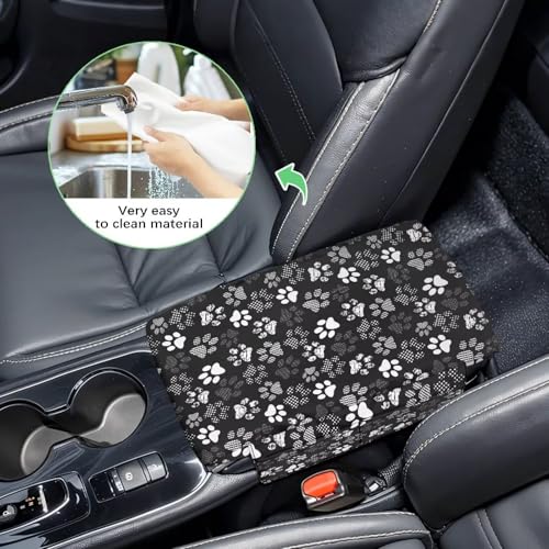 Dog Paw Center Console Armrest Cover for Most Vehicles 300D Polyester Fabric with Side Pockets Interior Accessories Prevent Scratching - color: Dog Paw