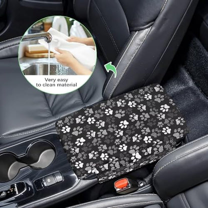 Dog Paw Center Console Armrest Cover for Most Vehicles 300D Polyester Fabric with Side Pockets Interior Accessories Prevent Scratching - color: Dog Paw