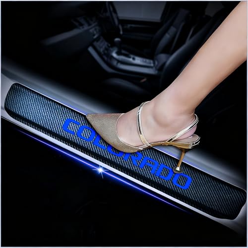 4Pcs Car Door Sill Protector for Chevy Colorado, Carbon Fiber Anti-Scratch Guard for Chevy Colorado Accessories - Self-Adhesive Car Door & Sill Protector -Blue - color: Blue