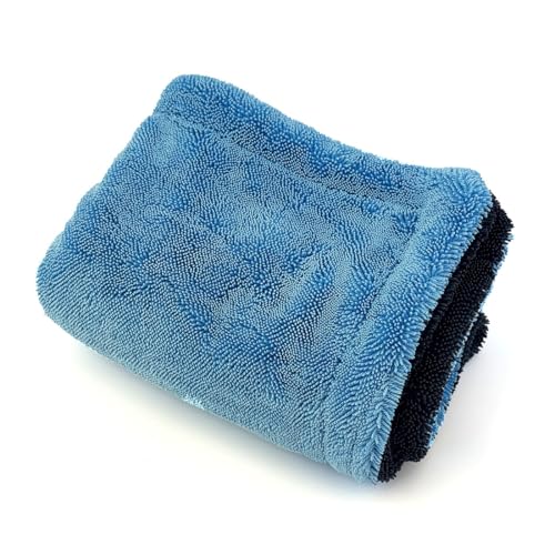 1200GSM Microfiber Car Drying Towel, Double-Twist Loop, Ultra-Absorbent, Quick-Dry, Lint- & Streak-Free, Scratch-Safe, for Car Wash & Detailing (1 Pack) (Dark Grey & Light Blue, 16" x 16") - color: Dark Grey & Light Blue, size: 16" x 16"