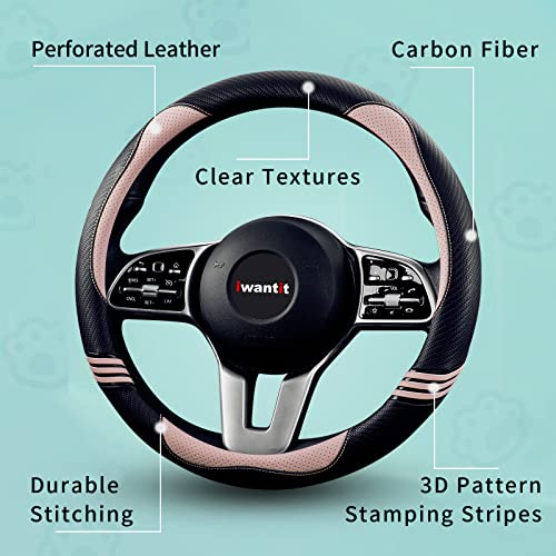 Iwantit® Steering Wheel Covers with Carbon Fiber, Universal Fit 14.5-15 inches for Cars,SUV (Romantic Pink) - color: 001-Romantic Pink