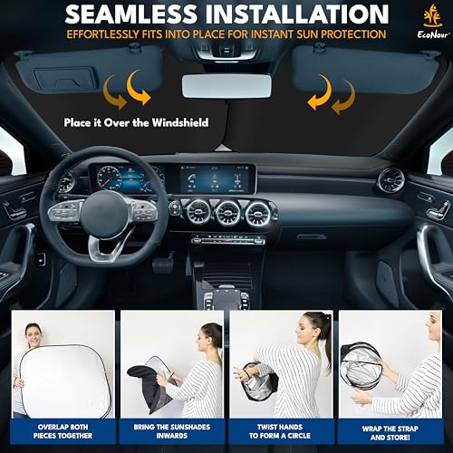 EcoNour 2-Piece Foldable Truck Window Sun Shade, Blocks UV Rays & Heat, Keeps Interior & Dashboard Cool, Durable Automotive Interior Accessory, Large Fit – (32.5" L x 36" W) - size: Large