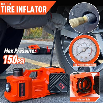 Trihelper Electric Car Jack Set 5 Ton Hydraulic Jack Car Lift Floor Jack with Integrated Tire Pump and Impact Wrench for Sedans SUV MPV Sedan Truck Change Tires Garage Repair - color: Orange+Wrench