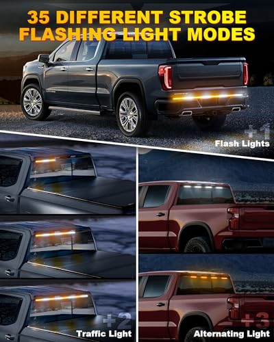 LUMENIX 49" Inch Strobe Light Strips, Back Window | Tailgate White Amber Warning Emergency Flashing Safety Double Row LED Strip Flexible Lights Bar w/Controller for Tow Work Trucks Vehicles SUV - 1PC - color: White Amber