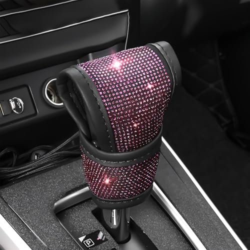 Bling Auto Gear Shift Knob Cover, Car Knob Gear Stick Protector, Sparkly Crystal Rhinestones Gear Shift Knobs Cover for Women Girls, Universal Interior Decor Accessories (Pink) - color: Pink