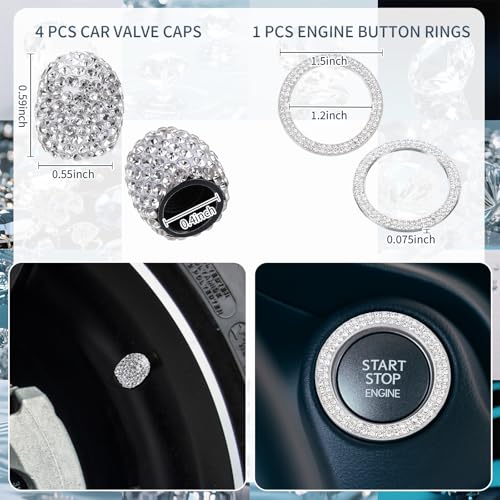 Timtin 2 Pcs Bling License Plate Frame Sparkly Rhinestone Diamond Accessories Stainless Steel Front License Plate Cover with Bling 4 Crystal Tire Valve Caps 1 Start Ring Sticker(White) - color: White