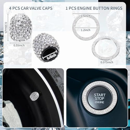 Timtin 2 Pcs Bling License Plate Frame Sparkly Rhinestone Diamond Accessories Stainless Steel Front License Plate Cover with Bling 4 Crystal Tire Valve Caps 1 Start Ring Sticker(White) - color: White