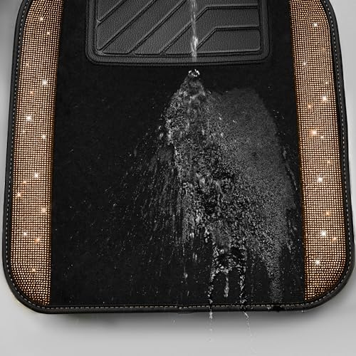 CAR PASS Bling Diamond Car Floor Mats, Shining Rhinestone Carpet Sparkly Glitter Crystal with Anti-Slip PVC Heel Pad Waterproof Universal Fit Automotive SUV,Sedan,Van,Cute Girl Women,4pcs Golden - color: Golden