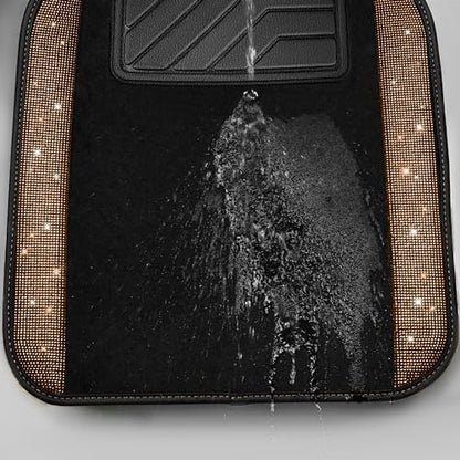 CAR PASS Bling Diamond Car Floor Mats, Shining Rhinestone Carpet Sparkly Glitter Crystal with Anti-Slip PVC Heel Pad Waterproof Universal Fit Automotive SUV,Sedan,Van,Cute Girl Women,4pcs Golden - color: Golden