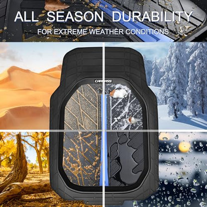 CAR PASS Tire Tread DeepDish Rubber Floor Mats for car Heavy Duty car mats All Weather, Universal XL~M Trim to Fit for Truck SUV Vehicle Automotive, Waterproof car mats 3 Piece(Blue Black) - color: Blue Black