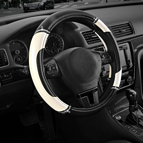 Road Comforts Leather Steering Wheel Cover - Made with PVC Leather - Anti-Slip, Universal Fit 14 1/2 inches to 15 inches - White - color: White