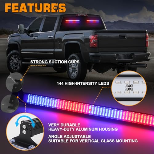 XRIDONSEN 2 in 1 Red Blue Traffic Advisor Police Light Bar 144 LED Interior Front Windshield Dash Rear Window Police Lights Emergency Strobe Warning Hazard Safety for Vehicles Trucks (2x17.7 inch) - color: Red/Blue