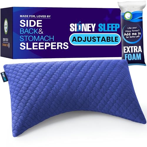 Sidney Sleep Adjustable Curved Pillows for Neck and Shoulder Support with Extra Shredded Fill - Cervical Contour Pillow for Side and Back Sleepers - Queen Size 19" x 29" - CertiPUR-US Certified (Blue) - color: Blue, size: Queen (Pack of 1)