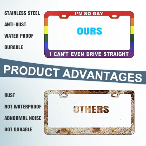 Funny License Plate Frame 12 x 6 Inch Humorous Novelty Auto Accessory with I'm So Gay I Can't Even Drive Straight Text and Rainbow Flag Design with 2 Holes & Screws Car Holder - size: I'm So Gay I Can't Even Drive Straight