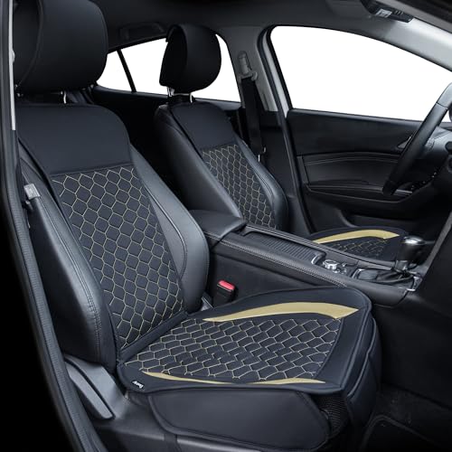 Elantrip 2PCs Front Car Seat Covers Leather Car Seat Protector Universal fit for Most Cars SUVs and Trucks Water Proof Seat Protector Black and Gold - color: Black/Gold, size: Front Set