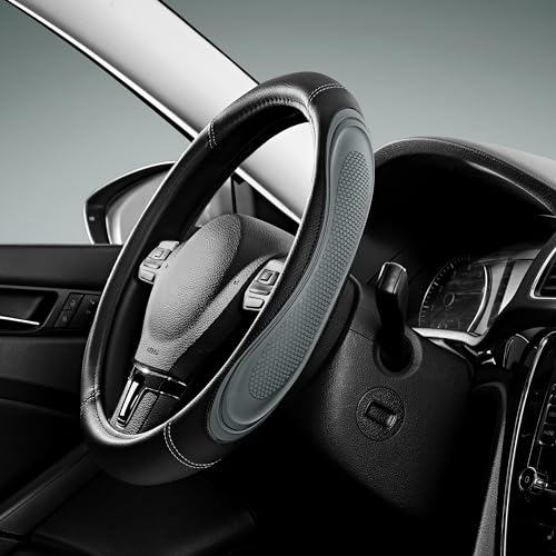 Road Comforts Car Steering Wheel Cover - Microfiber Leather Steering Wheel Wrap Sports 14.5-15 Inch Steering Wheel Cover Non-Slip for Men Women Grey Color - color: Grey