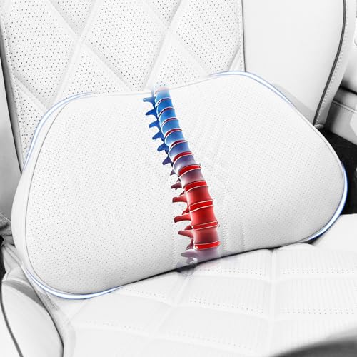 Lumbar Support Pillow for Car Seat, Office Chair Leather Memory Foam Lower Back Cushion for Back Pain Relief Improve Posture, Ergonomic Back Rest for Gaming Chair, Off-White (Beige), 1PC - color: Off White, size: B