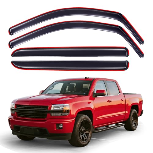 in-Channel Window Rain Guards for 2014-2018 Chevy Silverado/GMC Sierra 1500/2500/3500 Crew Cab, Window Deflectors Vent Visors for 2014 Chevy Silverado Accessories, 4 Full-Size Doors - size: 2014-2018 Silverado/Sierra 1500/2500/3500 Crew Cab