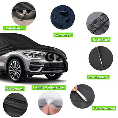 16-Layer 600D Heavy Duty Universal Full Car Cover for Outdoor & Indoor Use - All Weather Sun UV Rain Snow Dust Proof, Waterproof Scratch Resistant, Fits Sedan Body Length Up to 181" (15.08 ft) - size: Sedan-465