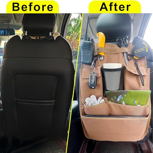 Car Seat Back Organizer with Multiple Pockets and Hooks (brown) - color: brown
