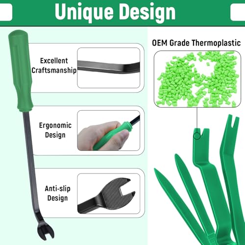 BFXM 5PCS Auto Trim Removal Tool kit, Car Clip Pry Tools Kit No Scratch Plastic, Car Door Panel Rivet Pliers Tool Kit, Automotive Interior Fastener Puller Remover Body Repair Set for Car - color: green