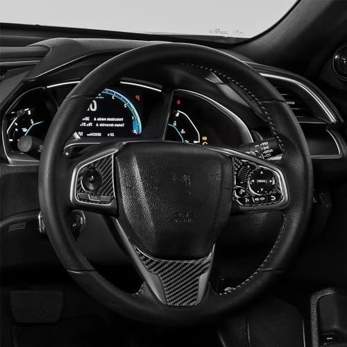 Car 10th Gen Civic Accessories Real Carbon Fiber Steering Wheel Cover Trims Inner Button Sticker Compatible with Honda Civic 2021 2020 2019 2018 2017 2016 CR-V 2017-2022 (Black) - color: Black