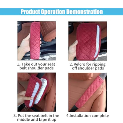 JOYCOURT 2PCS Universal Car Seatbelt Pad Cover, Long Crystal Velvet Shoulder Cover Kit for Adults and Children, Helps Avoid Friction on Shoulder and Neck, Fits All Cars and Packs - color: Red