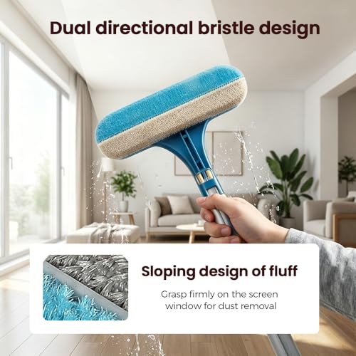 Window Screen Cleaning Brush,2 in 1 Window Screen Cleaner Tool with Squeegee,Mesh Screen Cleaner,Multi-Purpose Cleaning Brush for Patio, Door, Porch Screens (Blue and Yellow) - color: Blue and Yellow