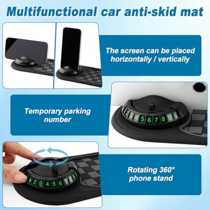 Multifunction Car Anti-Slip Mat, Car Dashboard Mobile Phone Holder, Anti Slip Mat Phone Holder and Temporary Parking Number Pad - Secure Storage for Sunglasses, Keys, Gadgets - color: Black+Silver