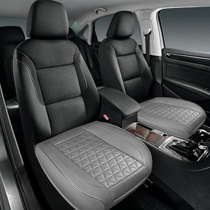 2PCS Leather Car Seat Cover, Front Bottom Seat Cushion Cover, Car Seat Cover, Front PU Leather Seat Covers, Anti-Slip and Wrap Around The Bottom with Storage Pocket Suitable for Most Vehicles (Grey) - color: grey*2