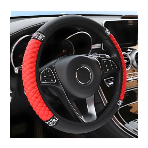 Osilly Bling Car Steering Wheel Cover, 15 Inch Rhinestones Soft Leather Elastic Steering Wheel Protector, Sparkly Crystal Diamond for Women Girls, Car Interior Accessories for Most Cars (Red) - color: Red