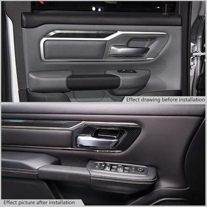 Korlot Carbon Fiber Style Interior Door Handle Bowl Panel Cover Trim for Dodge Ram 1500 2019+ (4 Doors-with seat Button) - style: 4 doors-with seat button