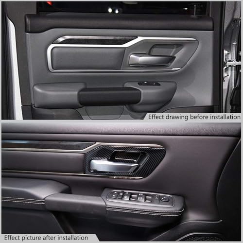 Korlot Carbon Fiber Style Interior Door Handle Bowl Panel Cover Trim for Dodge Ram 1500 2019+ (4 Doors-Without seat Button) - style: 4 doors-without seat button
