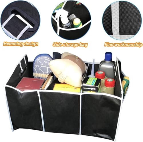 Car Trunk Organizer with 3 Compartments Folding Storage for Car, Large Capacity Cargo insulated Storage Boxes, Portable Waterproof Bags for Cargo Trunks, Universal SUV, Truck, Van Accessories