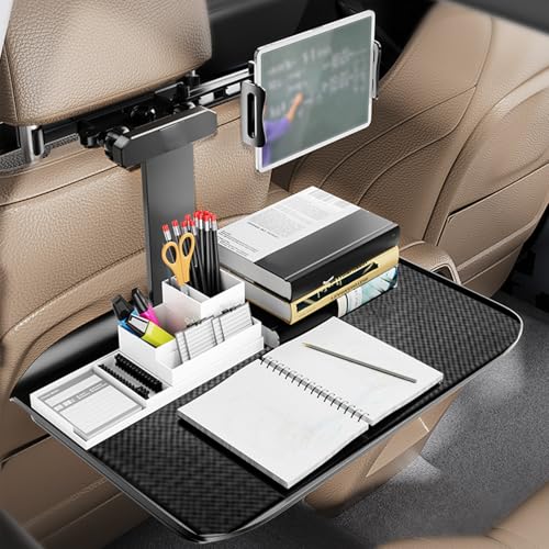 Car Seat Tray Table for Large Cars, Foldable Backseat Travel Tray with Non-Slip Pad, Phone/Tablet Holder - Roadtrip Eating Food Passenger Tray