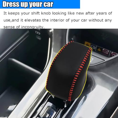 Custom Interior Accessories for Toyota Prius Crown 2023 2024 2025 2026 Crown Signia Leather Automatic Gear Shift Knob Cover,Transimission Boots Shift Lever Leather Sheath(Black Stitches) - color: Black Stitches