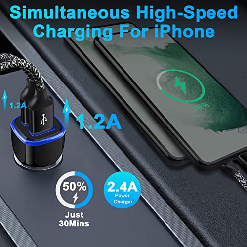 Car Charger iPhone, 5Pack 2.4A 12V USB Adapter Car Cigarette Lighter USB Charger Car Plug for iPhone 17 16e 16 15 14 13 12 11 SE XR XS X 8 7 6,Samsung Galaxy S25 S24 S23 S22 S21 S10 S9,Android,Kindle