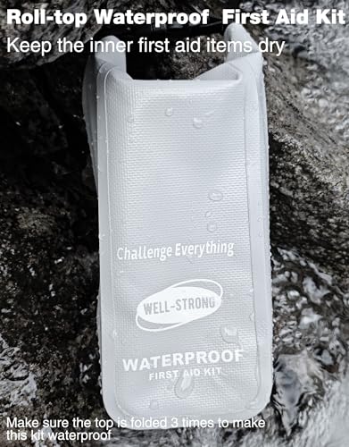 Boat First Aid Kit Waterproof, WELL-STRONG Marine Emergency Kit with Roll Top Dry Bag for Boating Fishing Kayaking – Water-Resistant Contents for Camping & Beach（Light Grey） - color: Ws011-lightgrey